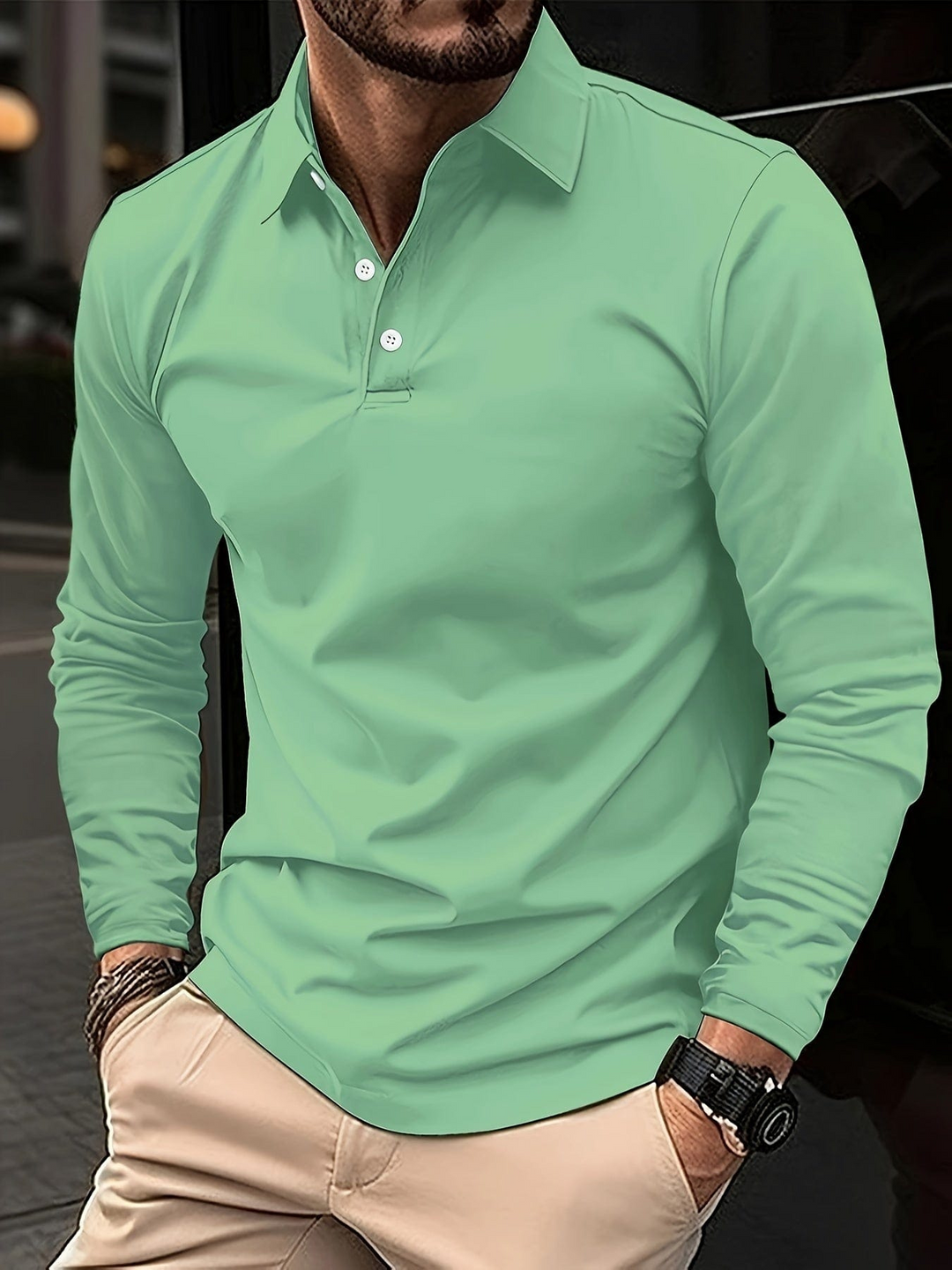 Hagin｜ Langärmeliges Polo T-shirt für Herren