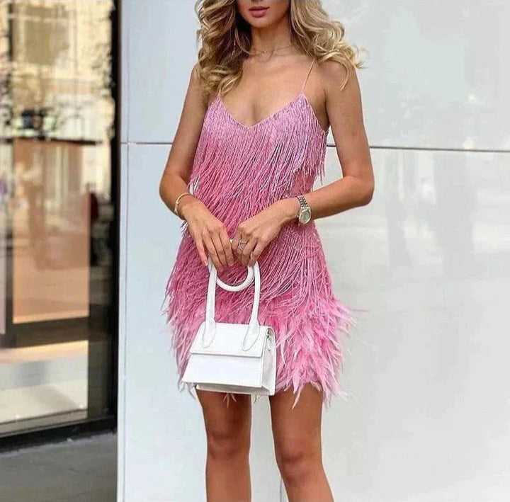 ANNA - Festliches Feder Mini Kleid mit Glitzer