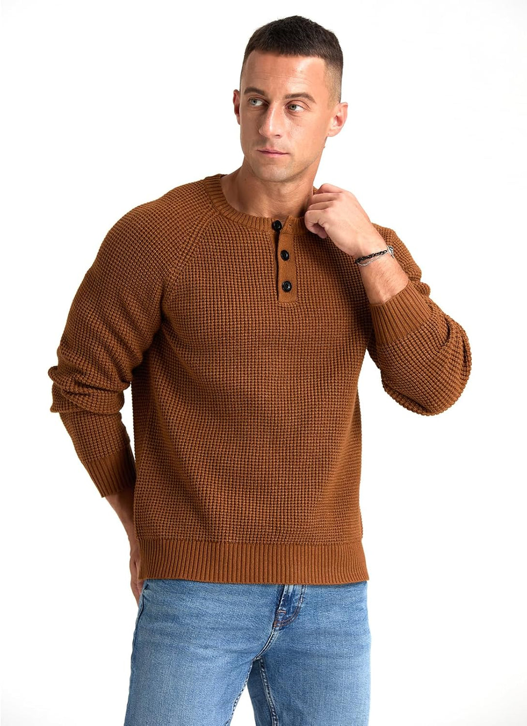 Henley-Pullover mit Waffelstrick für Herren