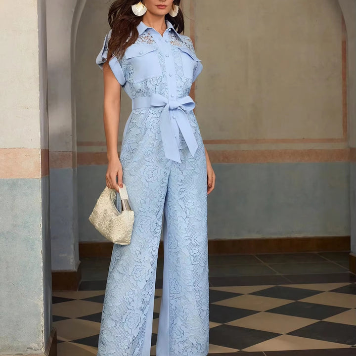 Ärmelloser, bestickter Jumpsuit mit weitem Bein für Damen