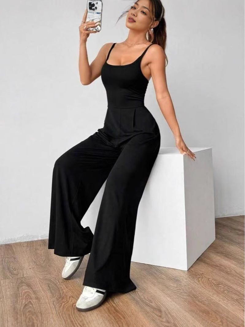 Ärmelloser Jumpsuit mit weitem Bein und offenem Rücken für Damen